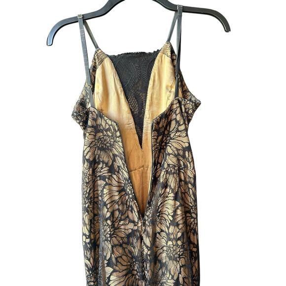 Vera Wang Collection Dress 2 XS Black Gold Lace Gown Formal Prom Whimsigoth Y2K - Picture 5 of 12